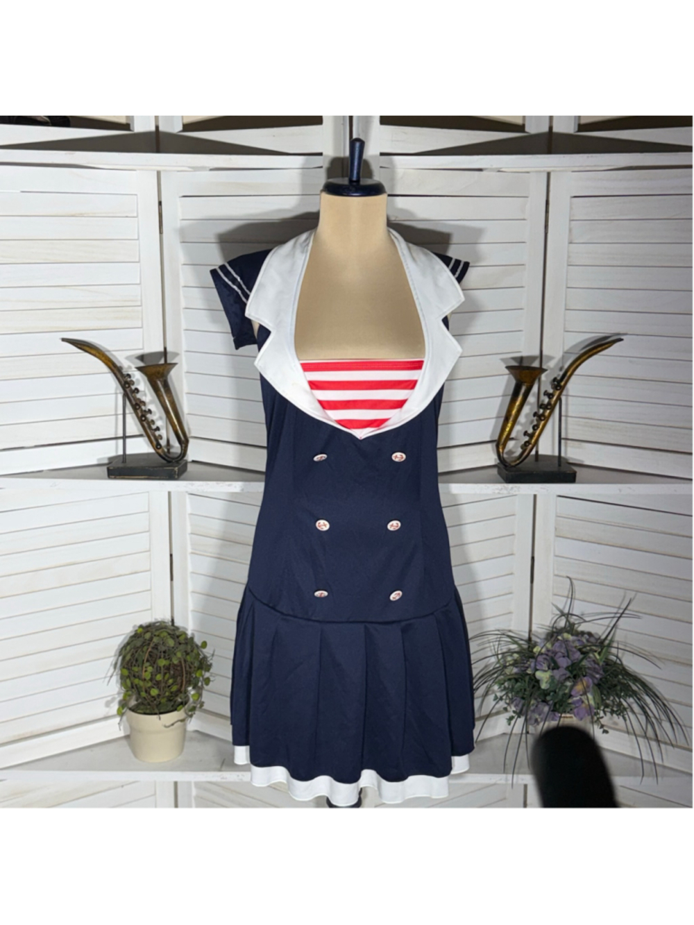 Vintage Y2K Leg Avenue sailor's costume mini dress blue red striped Halloween M
